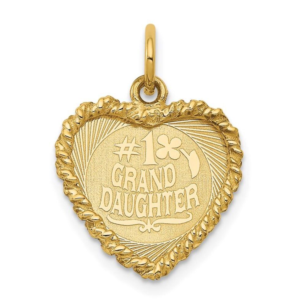 14k Yellow Gold #1 Granddaughter Engravable Heart Charm Pendant, 15mm